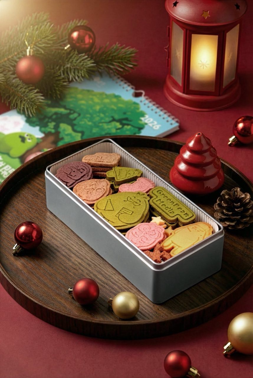 綠豆 × 一個月亮｜手造曲奇禮盒曲奇 + 月曆 + 貼紙（各一） Green Bean × Under The Same Moon — Handmade Cookie Gift Box with stickers set